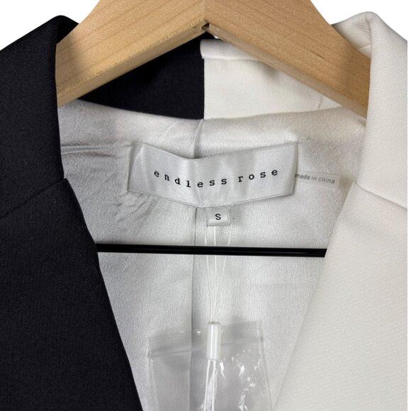 Endless Rose NWT Colorblock Contrast Blazer Romper Small Tuxedo Black White - Picture 4 of 12